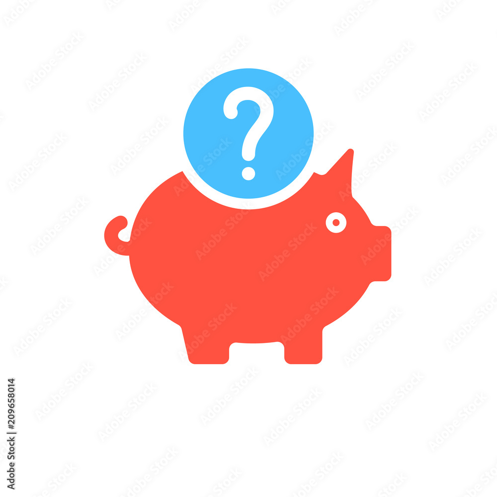 Piggy bank icon, business icon with question mark. Piggy bank icon and help, how to, info, query symbol Piggy bank icon, business icon with question mark. Piggy bank icon and help, how to, info, query symbol