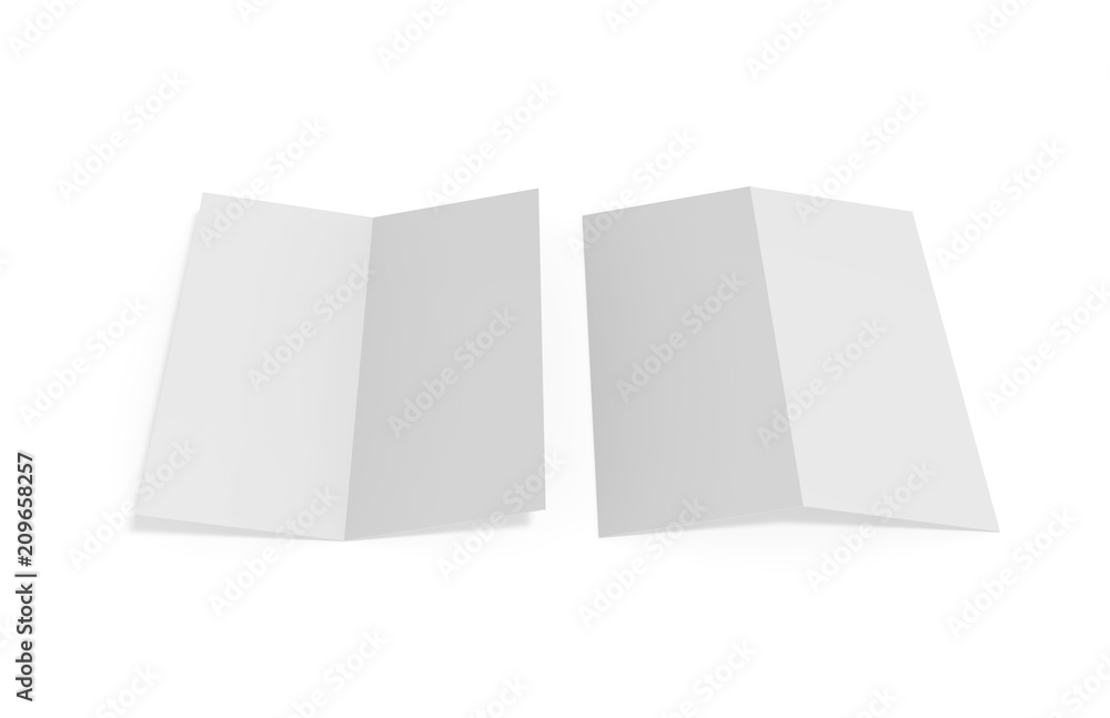 Bi fold or Vertical half fold brochure mock up on isolated white background, 3d illustration Bi fold or Vertical half fold brochure mock up on isolated white background, 3d illustration