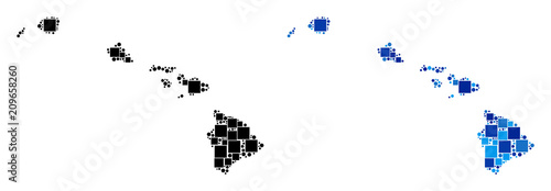 Dotted Havaii Islands map versions. Abstract geographic map variant designed with blue color variations. Vector concept of Havaii Islands map designed from randomized square and round parts. photo