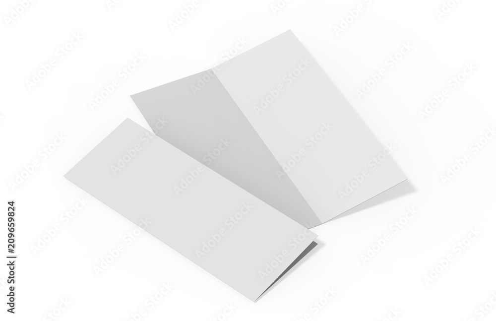Bi fold or Vertical half fold brochure mock up on isolated white background, 3d illustration Bi fold or Vertical half fold brochure mock up on isolated white background, 3d illustration