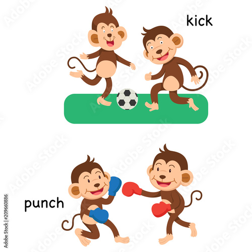Opposite kick and punch vector illustration