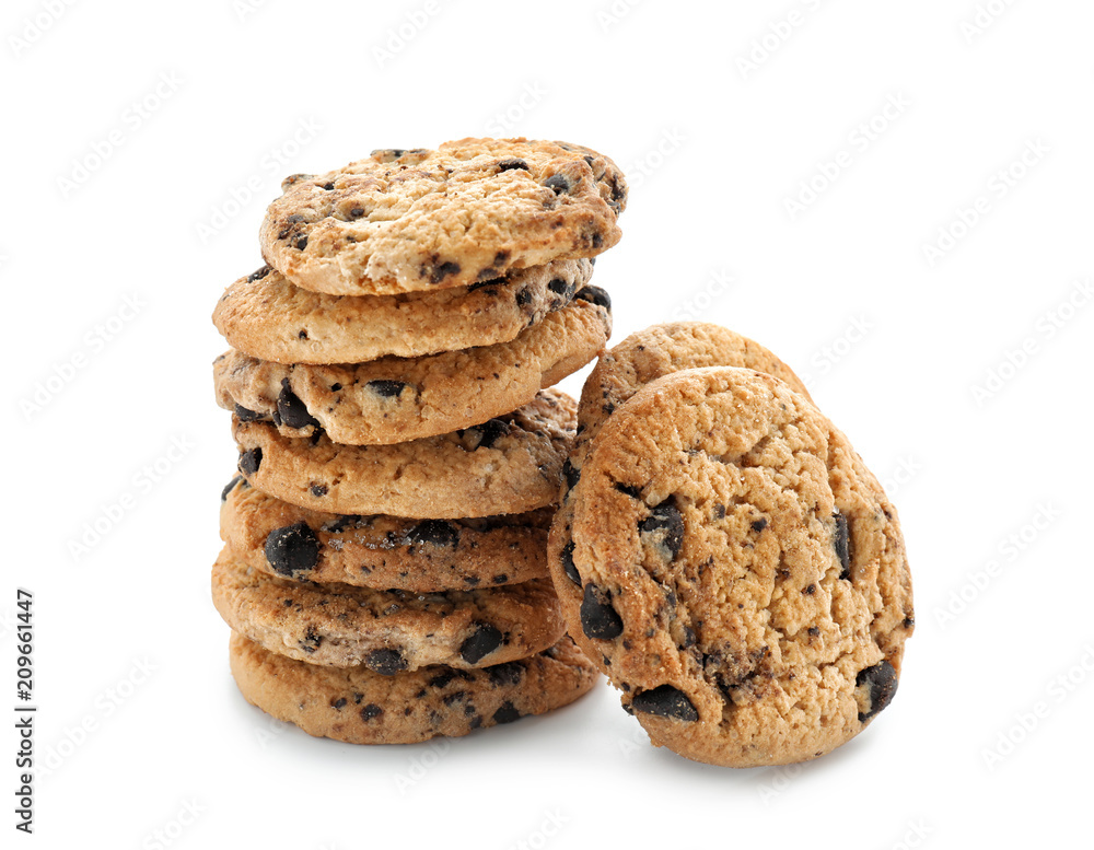 Delicious cookies with chocolate chips on white background Delicious cookies with chocolate chips on white background