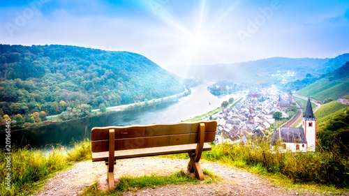 Landscape with the river Moselle in Germany. panorama of Moselle valley and Mosel photo