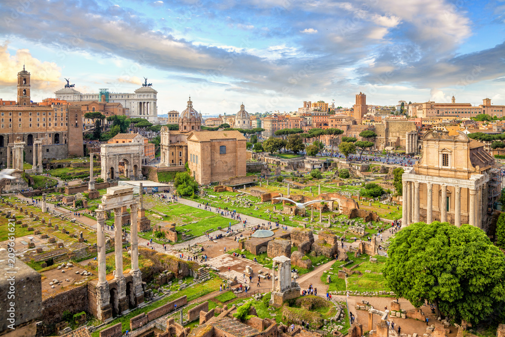 Roman forum ancient ruins in rome, Italy. Rome architecture and landmark. Rome sityscape.