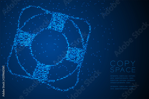 Abstract Geometric Circle dot pixel pattern Lifebuoy shape, aquatic and marine life concept design blue color illustration isolated on blue gradient background with copy space, vector eps 10
