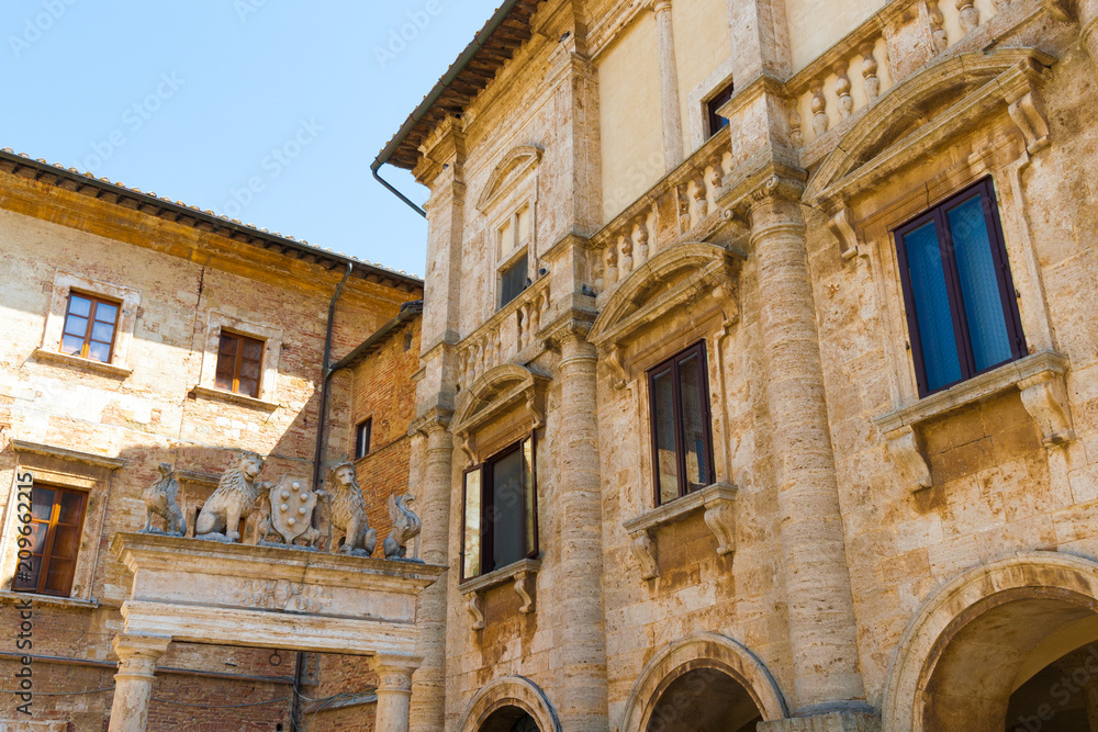 Particular of Nobili-Tarugi Palace in Montepulciano, Italy