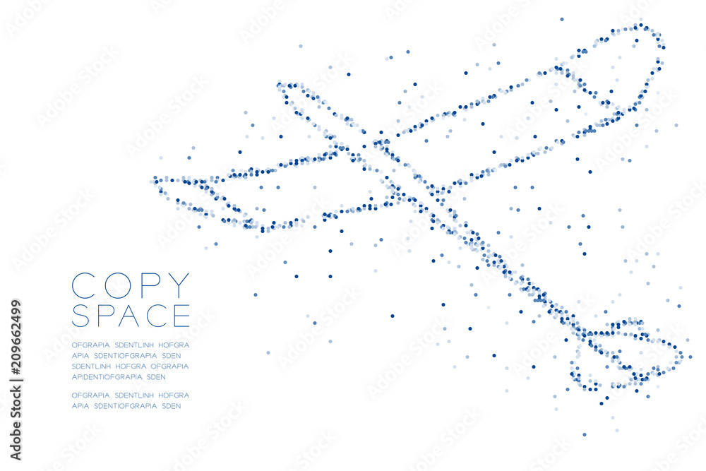 Abstract Geometric Circle dot pixel pattern Glider plane shape, business travel concept design blue color illustration on white background with copy space, vector eps 10