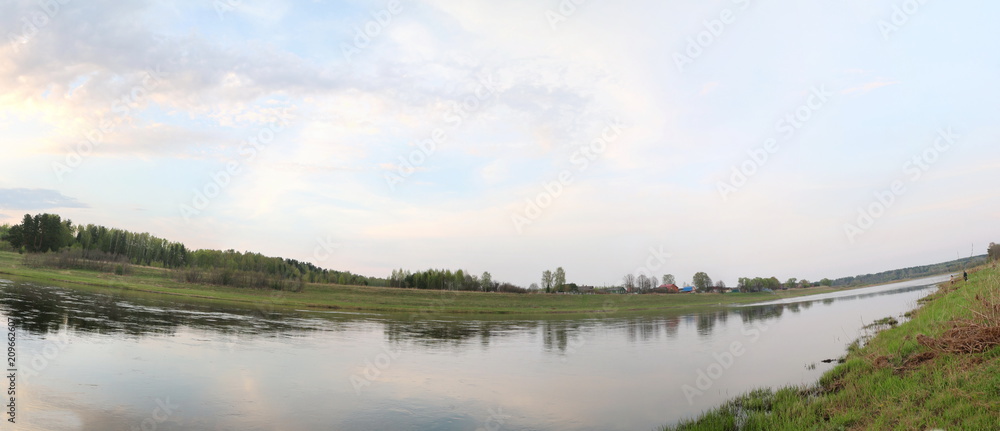 panorama of the spring river