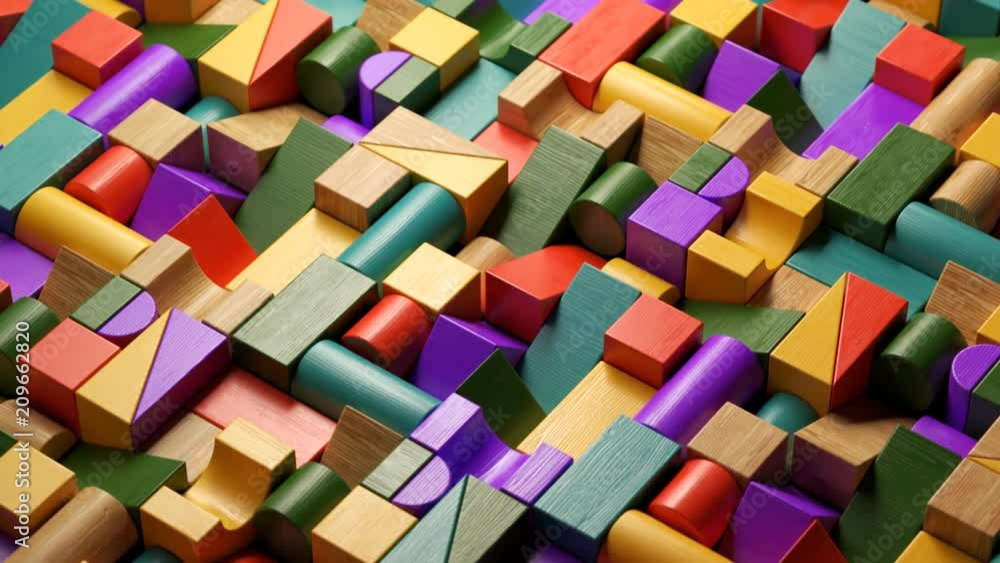 Multicolored wooden blocks toy laid down in the endless pattern. Preschool game. Multicolored wooden blocks toy laid down in the endless pattern. Preschool game.