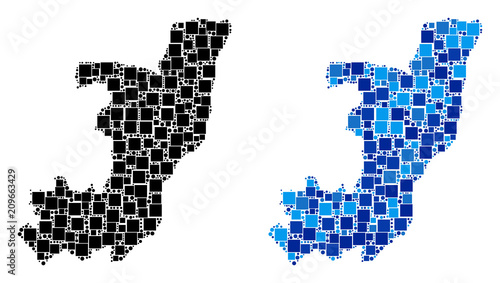 Dot Republic of the Congo map versions. Abstract geographic map variant done with blue color variations. Vector concept of Republic of the Congo map done of random rectangle and round parts.