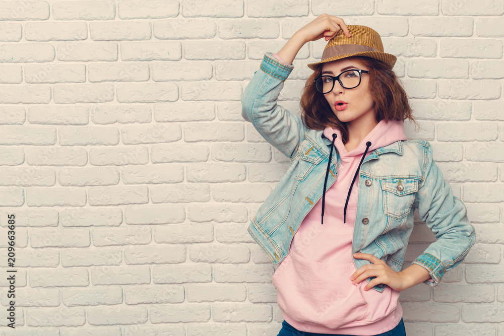 portrait of young stylish hipster woman portrait of young stylish hipster woman