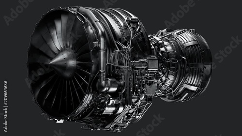 Animation of a highly detailed model of CFM56 turbofan aircraft engine. 4KHD photo
