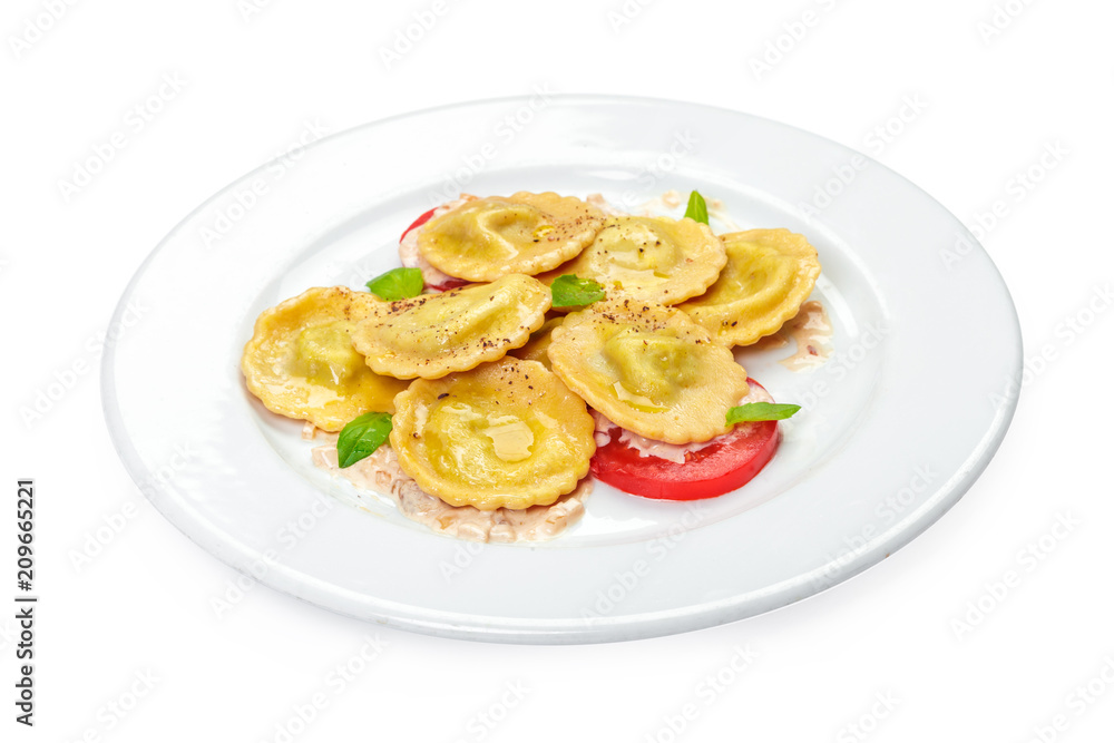 Traditional italian ravioli isolated on white background