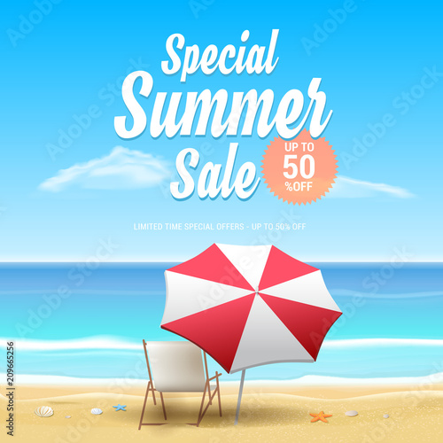 Special Summer Sale 50% Off Beach Vector Illustration