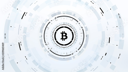 Bitcoin cryprocurrency futuristic vector illustration for background, HUD, graphical user interface, banner, business and finance infographics and more. Worldwide digital money blockchain system