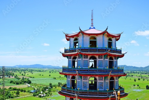 Chinese pagoda located in the temple located on the hill at Tiger Cave Temple (Wat Thum Sua) The temple is beautiful and popular tourist, Kanchanaburi, Thailand photo