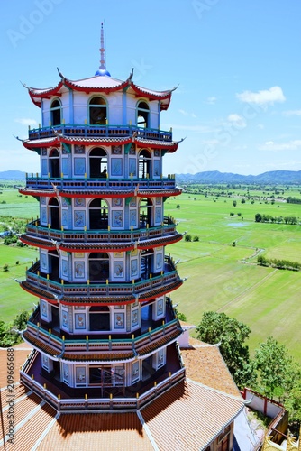 Chinese pagoda located in the temple located on the hill at Tiger Cave Temple (Wat Thum Sua) The temple is beautiful and popular tourist, Kanchanaburi, Thailand photo