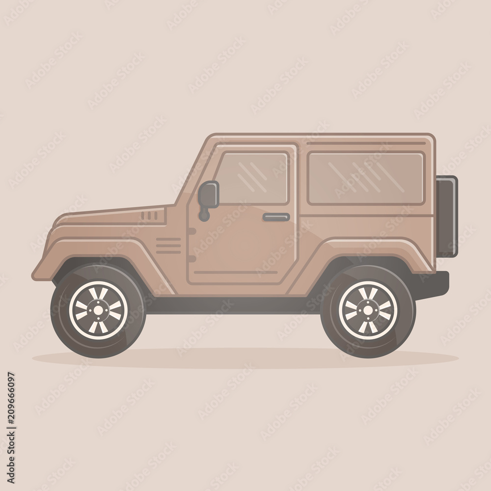 Off-road vehicle. Extreme Sports - 4x4 Sports Utility Vehicle. Vector Illustration flat style side view