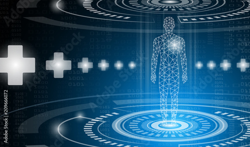 abstract background technology concept in blue light,brain and human body heal ,technology modern medical science in future and global international medical with tests analysis clone DNA human