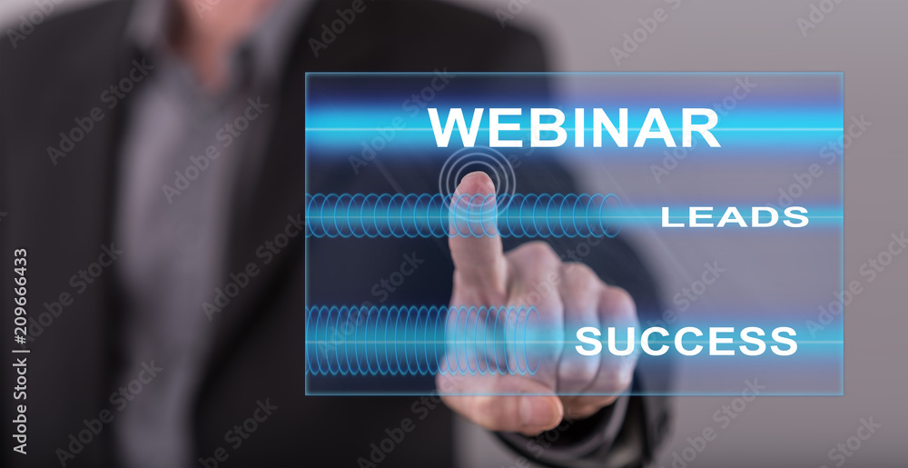 Man touching a webinar concept Man touching a webinar concept