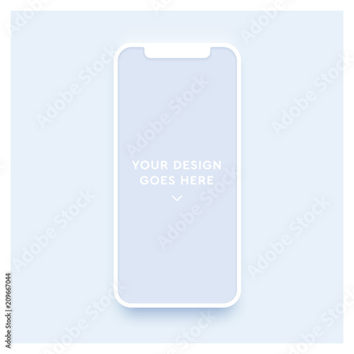 New smartphone mockup. Vector phone template. Clay render style with shadow and white material.
