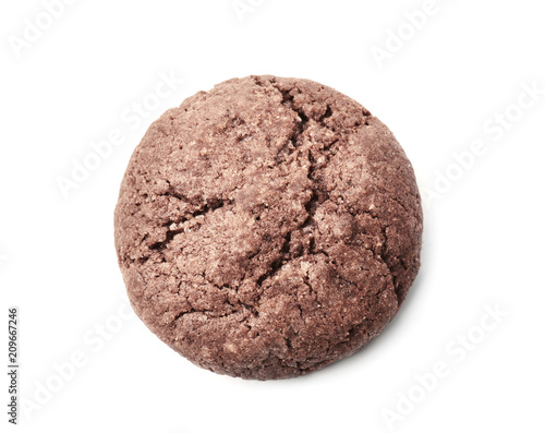 Delicious chocolate cookie on white background