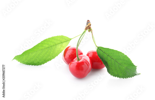 Ripe cherry on white background