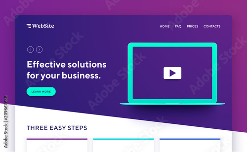 Website design with phone illustration template. Beautiful modern neon clors style.