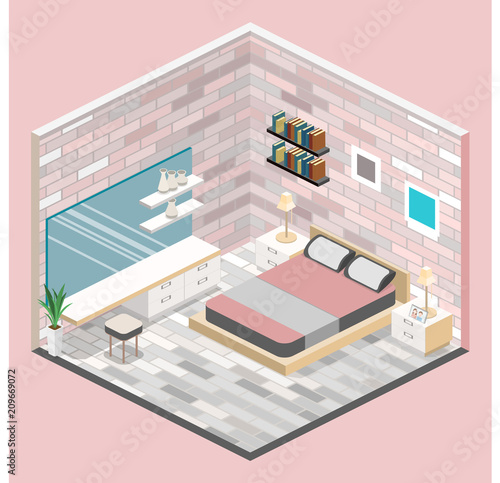 modern bedroom design in isometric style.