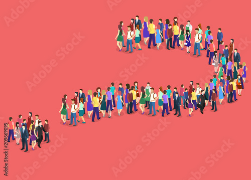 crowd of people In the form of a question mark