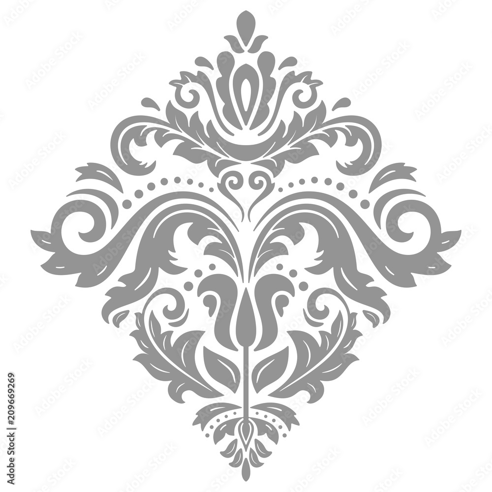 Oriental vector pattern with arabesques and floral elements. Traditional classic ornament with silver square. Vintage pattern with arabesques
