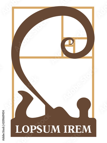 Logotype of woodworking workshop with good old jointer and elegant spiral shavings twisted according to the law of the golden section Vintage carpenters logo isolated on white2
