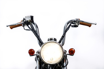 Tableau sur plexiglas Moto Phare vintage moto scrambler fond blanc épuré  © Forenius