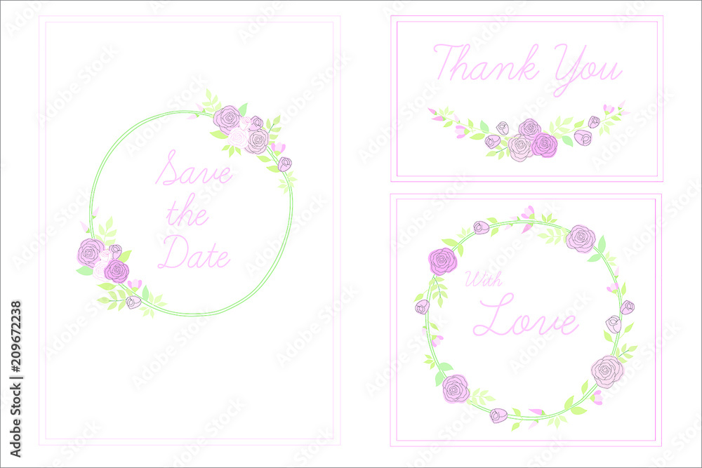 Floral wedding invitations set.  Vector illustration 