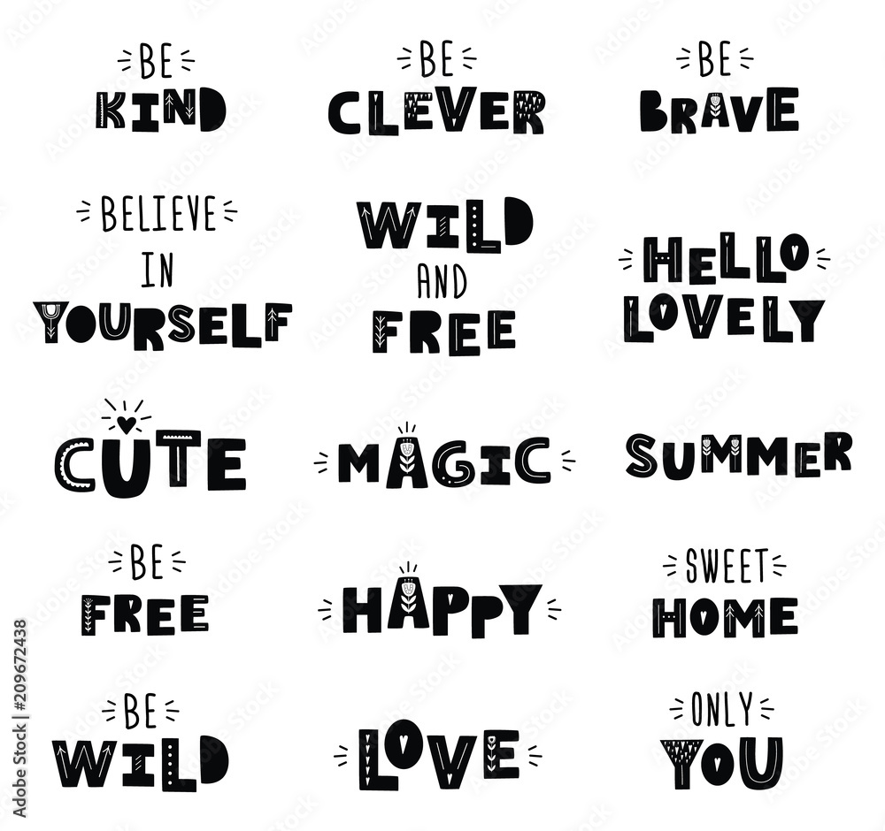 Obraz premium Hand drawn cute kids phrases. Vector illustration