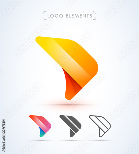 Vector abstract airplane wing logo template. Origami paper, material design, flat and line art style icon collection