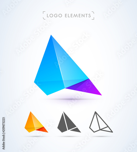 Vector abstract airplane wing logo template. Origami paper, material design, flat and line art style icon collection