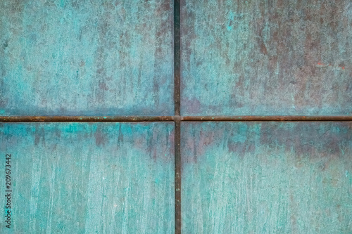 Patina copper metal rectangular blocks background texture. Vintage effect