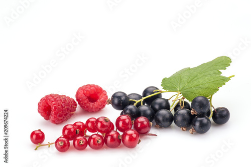 Mixtd berries in closeup isolated on white background.