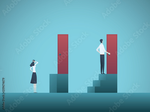 Business gender gap inequality vector concept. Symbol of discrimination in career, salary gap, corporate injustice and unfair practice.