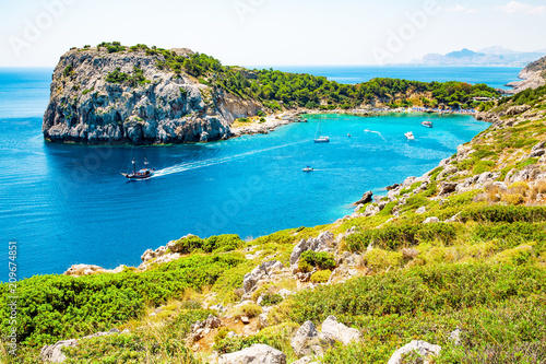 The beautiful Anthony Quinn Bay on Rhodes Island, Mediterranean Sea, Greece photo