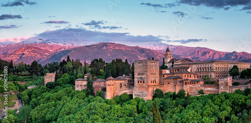 Famous Alhambra in Granada in sunset