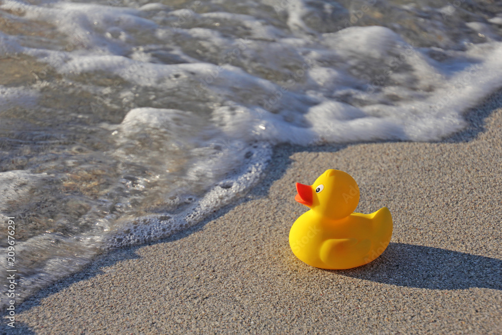 Naklejka premium Badeente am Sandstrand