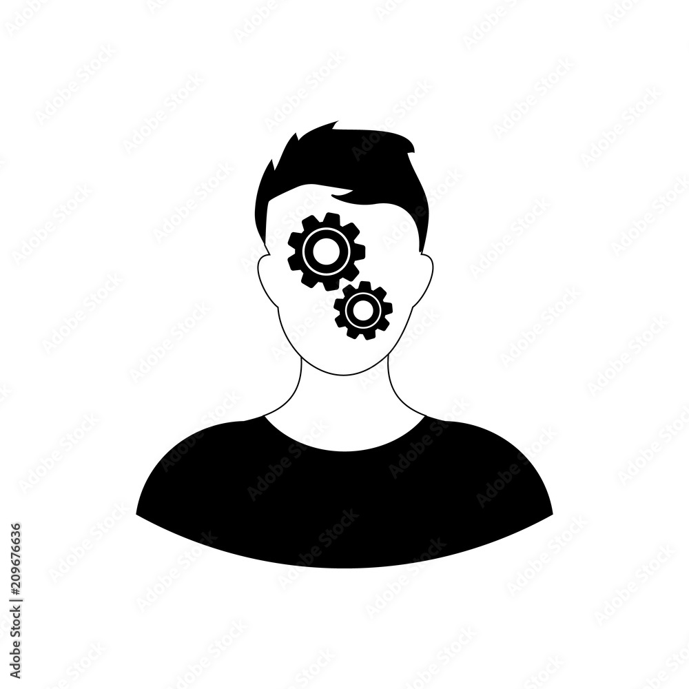 Gear in man icon, pictogram isolated on white background
