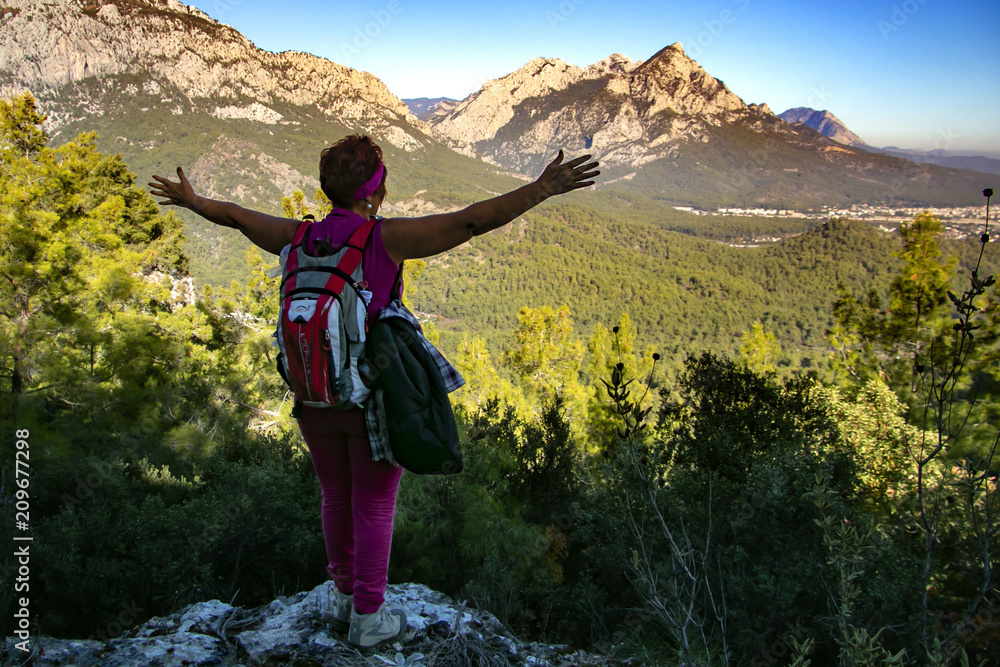 mountain, hiking, woman, landscape, nature, travel, hiker, 