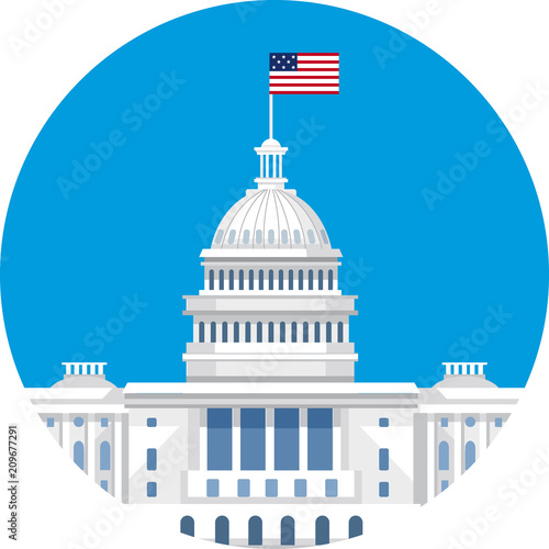 White house vector flat illustration. Washington DC. CAPITOL