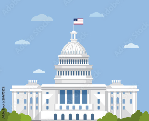 White house vector flat illustration. Washington DC. CAPITOL