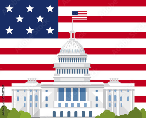 White house vector flat illustration. Washington DC. CAPITOL