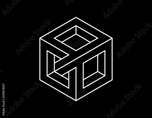 Impossible object. Isolated on black background. Vector outline illustration.