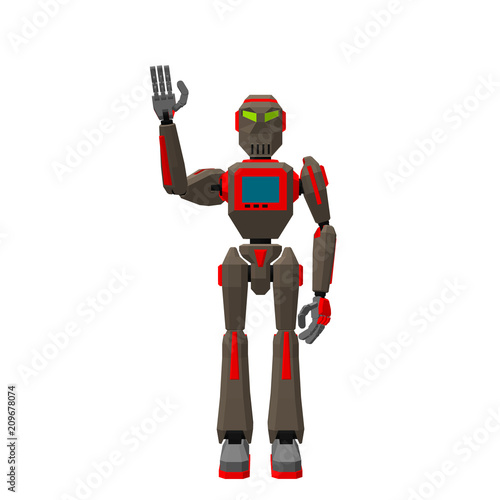 Robot character greeting. Isolated on white background. 3d Vector illustration.